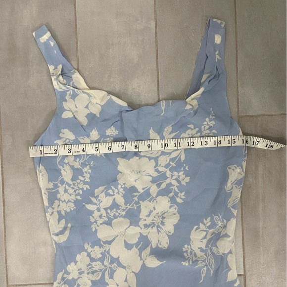 Reformation Rudie Draped Ruffled Floral Print Crepe Mini Dress Light Blue Size 2 - Picture 4 of 8